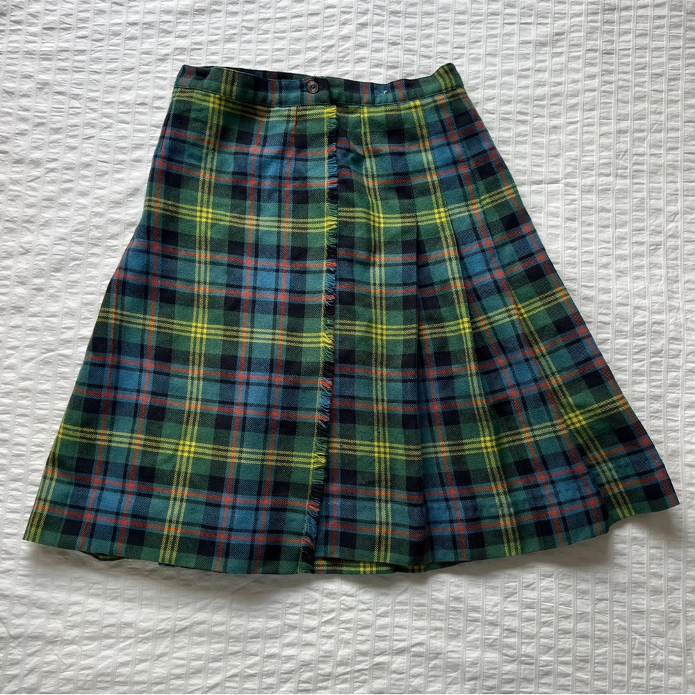 VTG 1970s Midi Pleated Plaid Wool Blend Skirt, Vintage 14, 28”